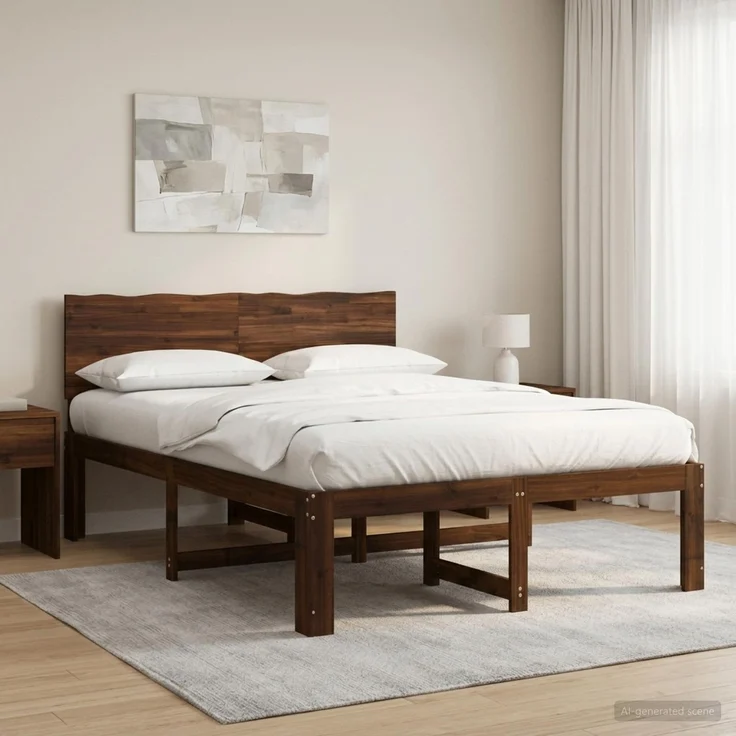 vidaXL Doppelbettgestell mit Kopfteil ROSTOCK Dunkelbraun 150 x 200 cm 3405449 – Bild 1