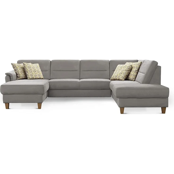 CAVADORE Wohnlandschaft Palera / Federkern-Sofa in U-Form im Landhausstil / 314 x 89 x 212 / Mikrofaser-Bezug, Hellgrau