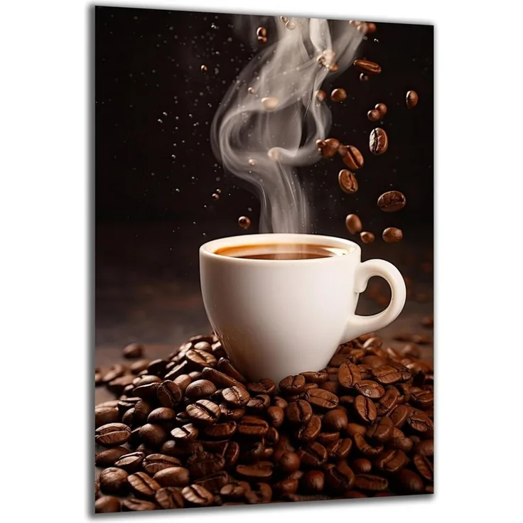 DARO Design Wandbild Kaffee Wandbilder Wand Deko Bilder Geschenk Modern Leinwandbild, (Kaffee Bohnen Tasse - Bild klein Küche Esszimmer Wohnzimmer Flur Einteilig Querformat Fotodruck Kaffee), 30x20 cm