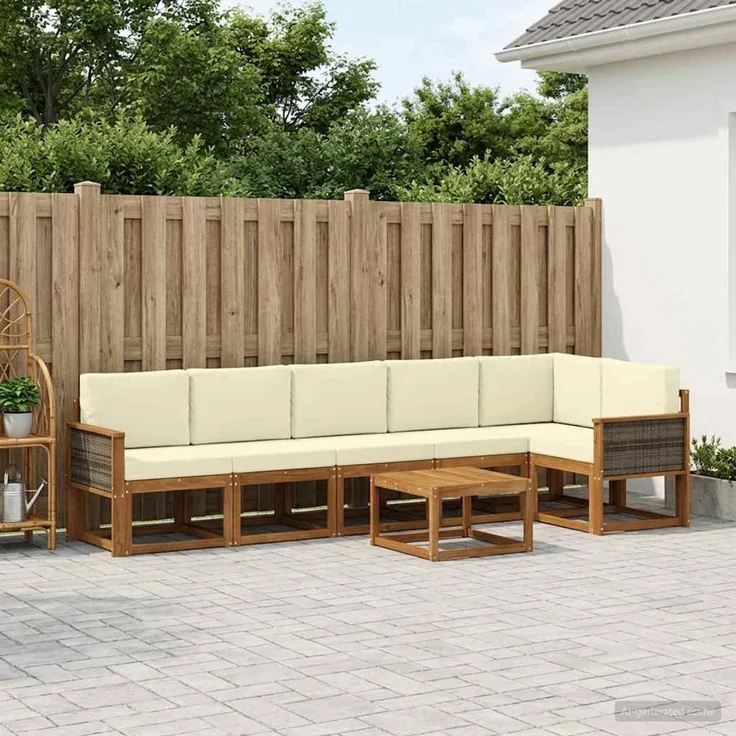 vidaXL Outdoor-Sofagarnitur 7 stk. 6-Sitzer Natur und Creme 3385266