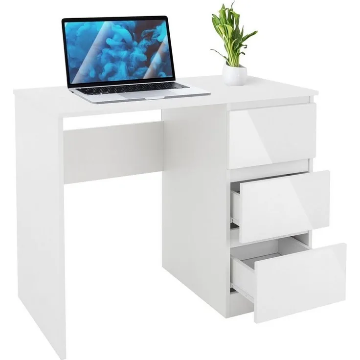 ML-DESIGN Schreibtisch Bürotisch mit 3 Schubladen, 3 Regale und Tastaturauszug für Heim /Bürö, Arbeitstisch Bürotisch Büromöbel Laptoptisch PC Tisch viel Stauraum