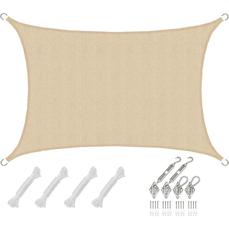 3x2m UV Sonnensegel Atmungsaktiv mit Befestigung Beige