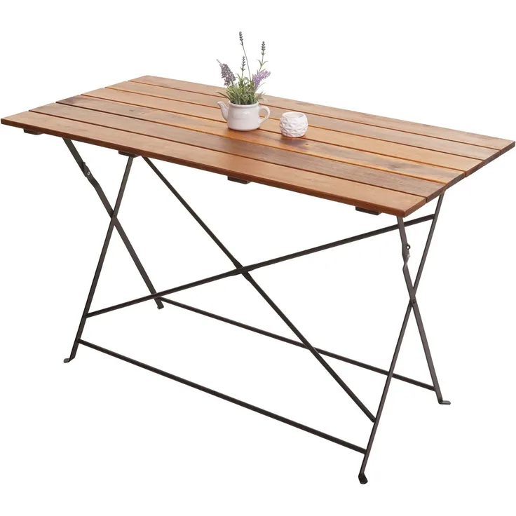 Biergartentisch HWC-J40, Klapptisch Gartentisch, Gastronomie-Qualität Akazie MVG-zertifiziert 120x60cm ~ braun