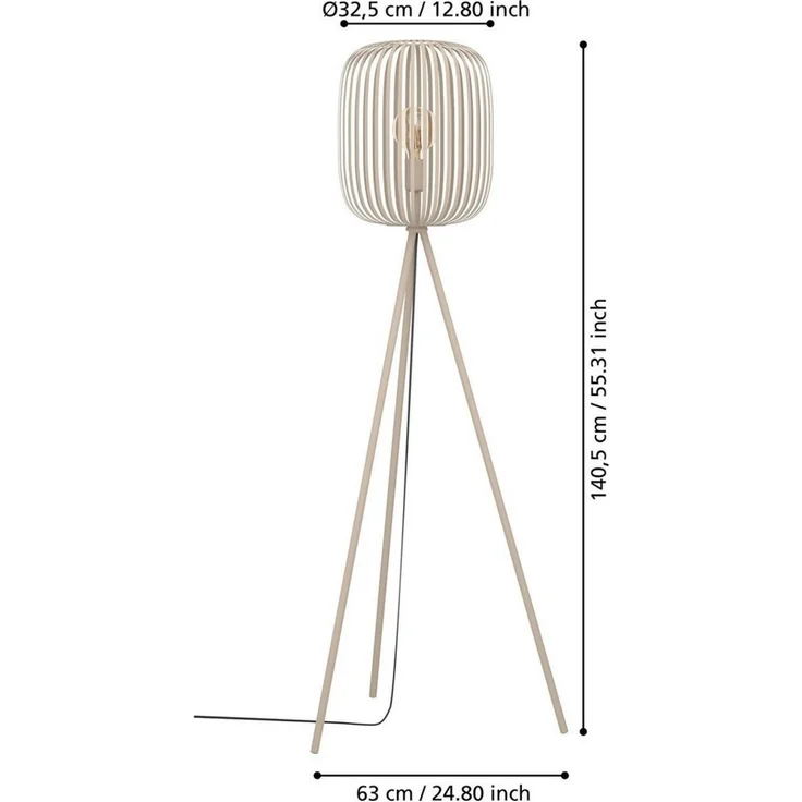 EGLO Stehlampe Stehleuchte ROMAZZINA, exkl. E27, Stahl, Stehlampe, Ein-/Ausschalter, ohne Leuchtmittel, Stativ Standleuchte, Dreibein, 140,5x32,5cm, Wohnzimmerlampe – Bild 3