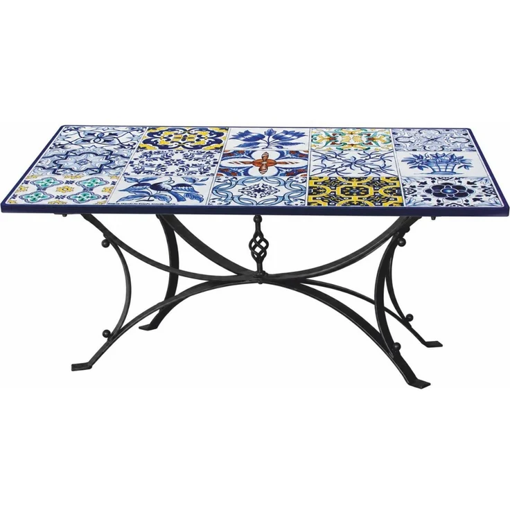 Casa Padrino Luxus Jugendstil Esstisch Weiß / Blau / Bunt / Schwarz 200 cm - Rechteckiger Gartentisch - Gastronomie Möbel - Made in Italy – Bild 1
