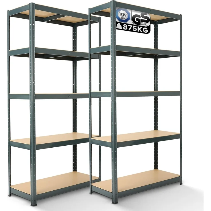 Arebos Schwerlastregal 2er Set | 180 x 90 x 30 cm | 875kg Tragkraft | 0,63 mm | 5 MDF-Platten | Regal Lagerregal Kellerregal Steckregal Werkstattregal | Schwarz – Bild 1