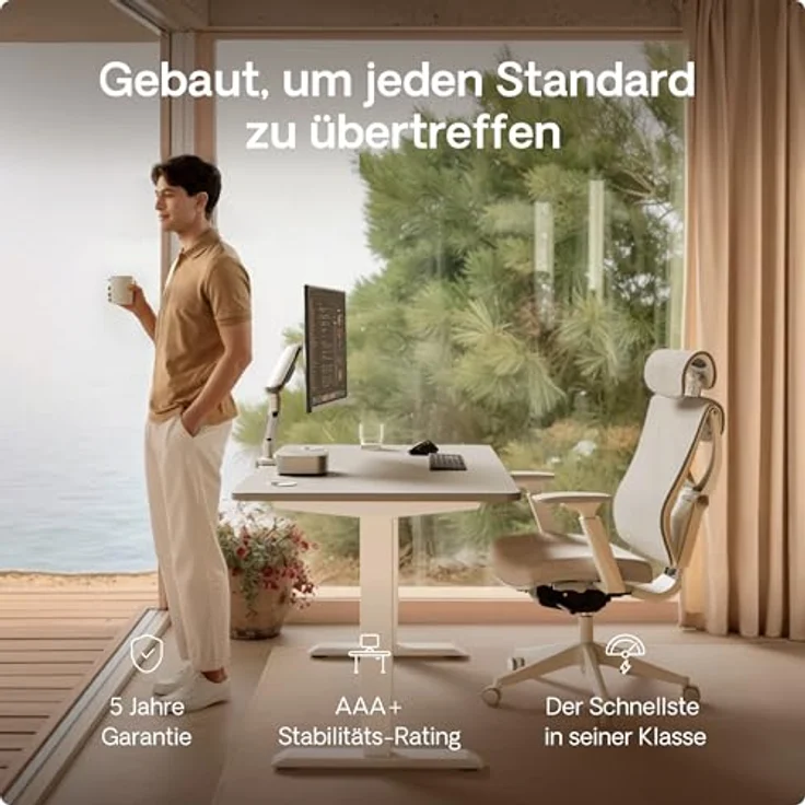 Höhenverstellbarer Schreibtisch - Höhenverstellbar Elektrisch mit Flüsterleisem Dual-Motor & Touchscreen - Hohe Tragfähigkeit - Stehtisch von Desktronic, Weiß + Grau, 140x70 cm – Bild 2