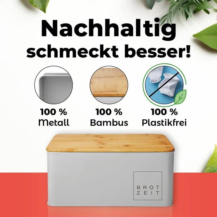 Lumaland Brotkasten Cuisine Brotkasten, Bambus/Holz, Brotdose aus Metall mit Bambus Deckel – Bild 7