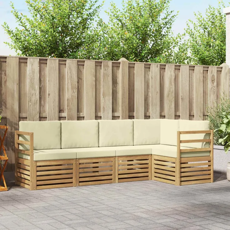 vidaXL Outdoor-Sofagarnitur 5 stk. 5-Sitzer Weiß und Creme Polyester 3391815