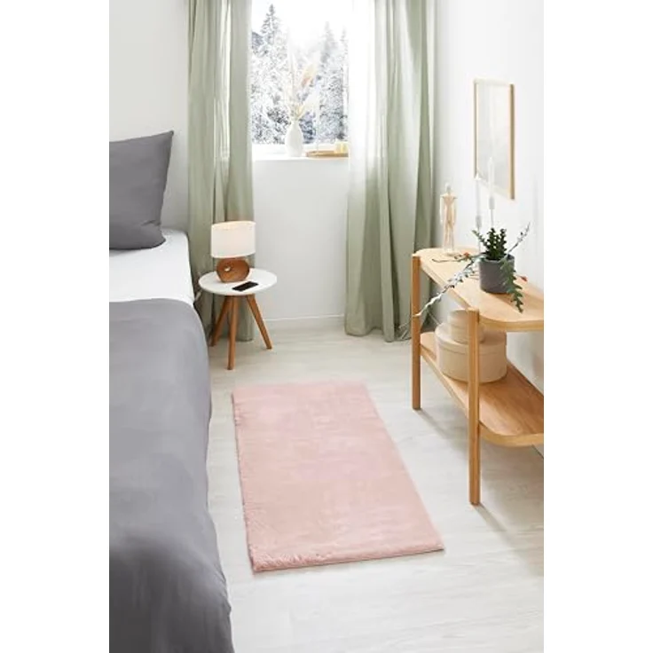 -LUXOR- living Kunstfell Coste Flauschiger Teppich Schlafzimmer - ideal zur Verwendung als Bettvorleger Schlafzimmer - gemütlicher Fellteppich Lammfell Imitat 160 x 230 cm Altrosa – Bild 5