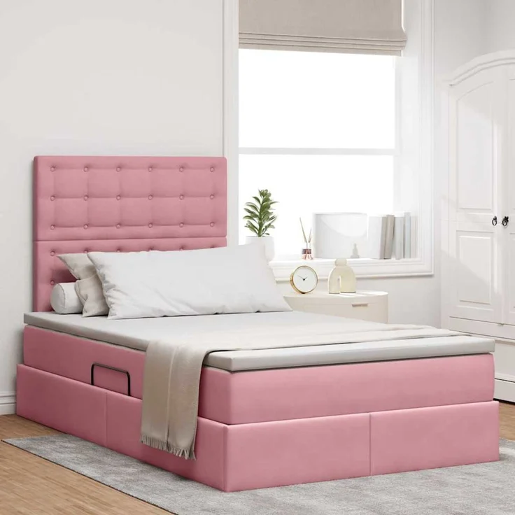 vidaXL LED-Speicherbett mit Matratze Rosa 120 x 200 cm Samt 3372782 – Bild 1