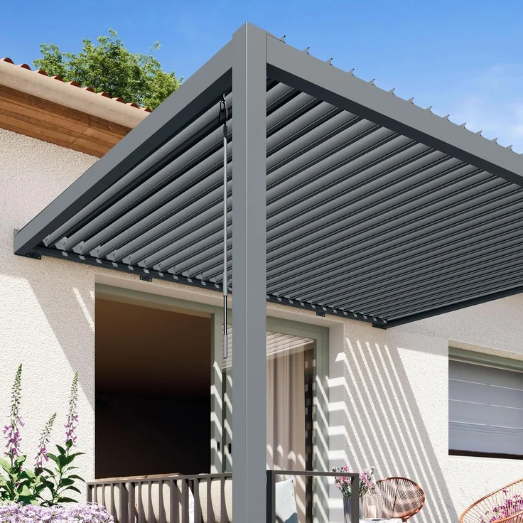 PRIMEYARD Terrassenüberdachung 3x4 m Aluminium-Pfosten mit Lamellendach aus Stahl anthrazitfarbene Anbau-Pergola – Bild 4
