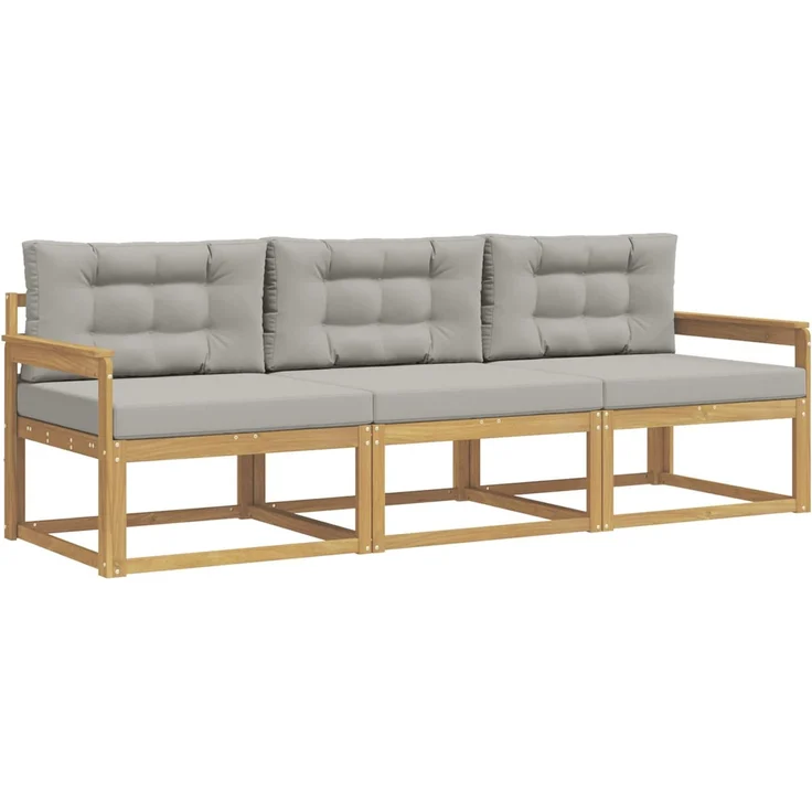 vidaXL Outdoor-Sofagarnitur 3 stk. Weiß und Hellgrau Polyester 3385980 – Bild 2