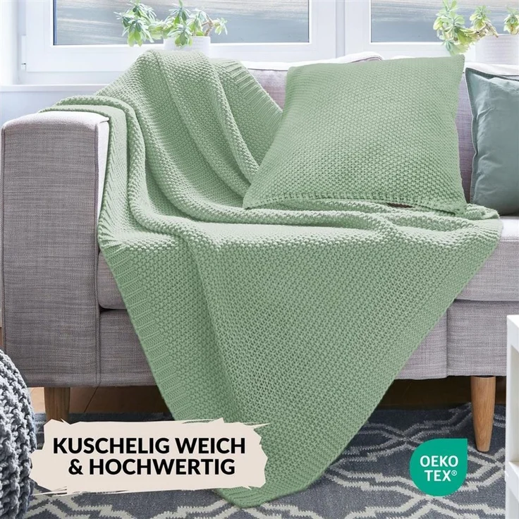 Wohndecke Strickdecke 130x170 Kuscheldecke Wohnzimmer Flauschige Kuschel Decke, Carpe Sonno, OEKO-TEX Wohnzimmerdecke Strick - Kissenbezug passend erhältlich – Bild 3