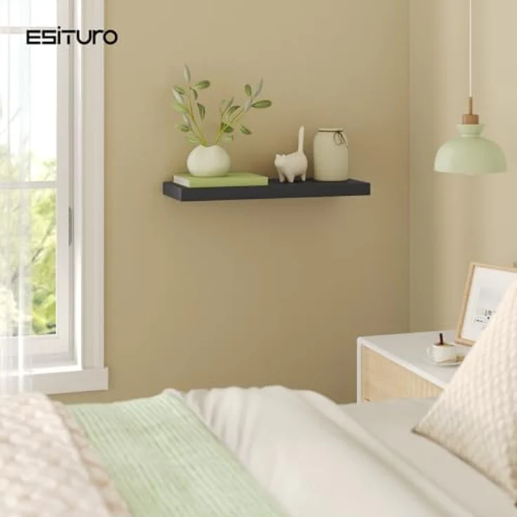 eSituro Wandregal, schwebendes Regal für Wandmontage, Schweberegal Hängeregal Wandbrett im Wohnzimmer Schlafzimmer Küche Badezimmer, schwarz modern, MDF, 50 x 3,8 x 22,9 cm – Bild 5