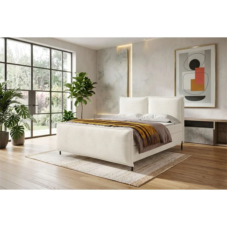 Boxspringbett Elysio Plus - Cordstoff - creme - 140x200 cm – Bild 2