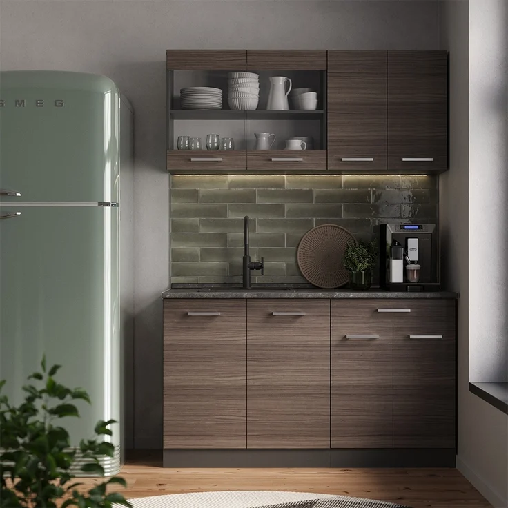 Singleküche R-Line Edelgrau/Anthrazit 140 cm , AP Marmor Vicco – Bild 3
