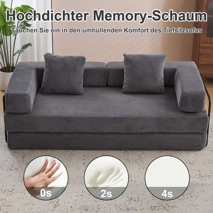 Leawin Sofa 4-in-1 Wohnzimmersofa mit Bettfunktion – faltbares Cord Schlafsofa, Bequemes & modernes Schlafsofa aus Cord – ideal für kleine Räume – Bild 3