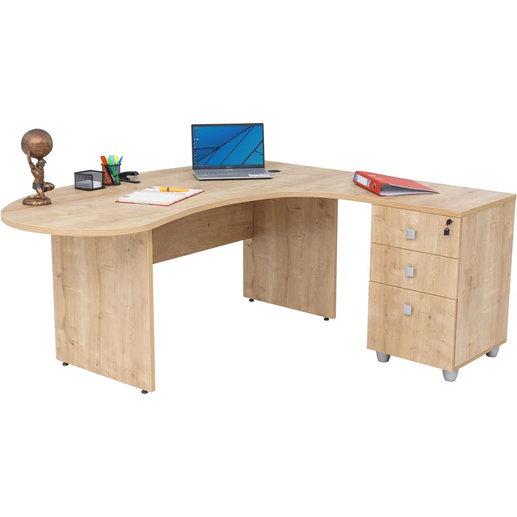 Winkelschreibtisch "Gela", Holzfuß, Saphir Eiche Dekor, 180 x 120 x 74 cm, inkl. Beistellcontainer, rechts gewinkelt – Bild 10