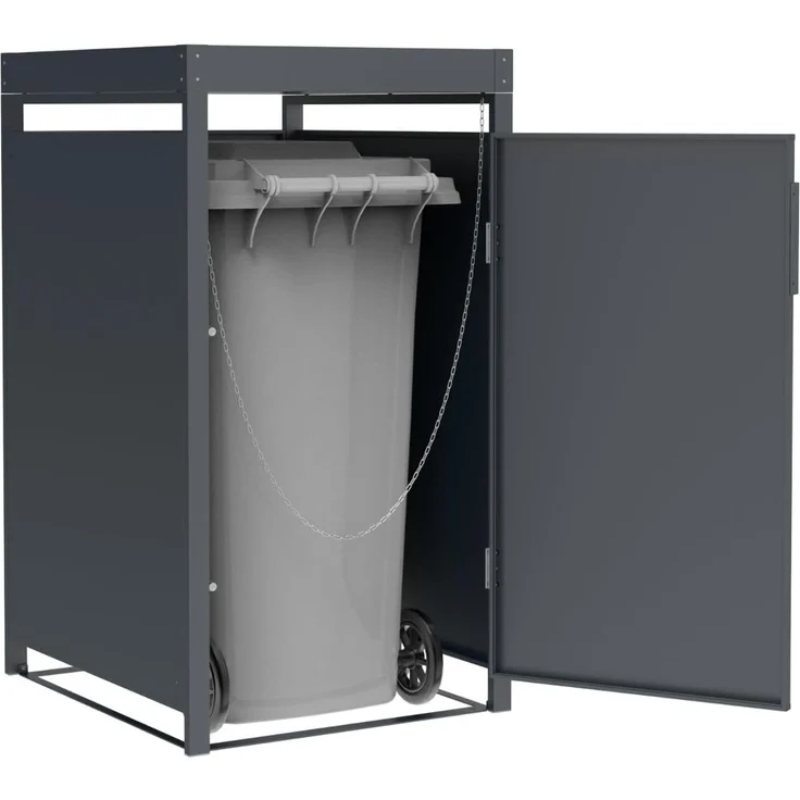 DEGAMO ULM Mülltonnenbox mit Pflanzwanne 1-er, Stahl verzinkt, anthrazit, 68x80x124cm für Tonnen bis 240 Liter – Bild 4