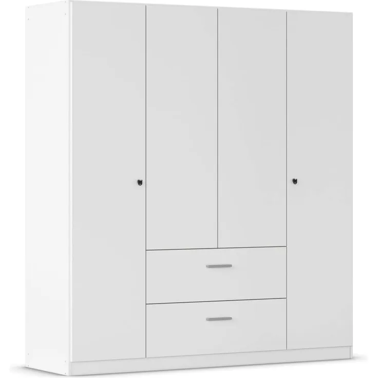 Rauch Möbel Buchholz Schrank abschließbar, Abschließbarer Kleiderschrank in Weiß 4-türig mit 2 Schubladen inkl. Zubehörpaket Basic 2 Kleiderstangen, 5 Einlegeböden BxHxT 181 x 197 x 54 cm