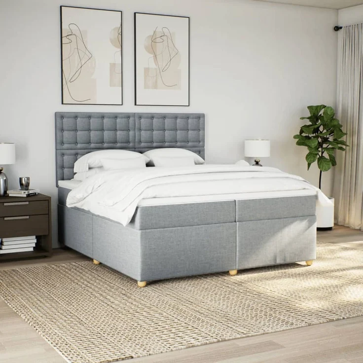 vidaXL Boxspringbett mit Matratze Hellgrau 200x200 cm Stoff 3293701 – Bild 4