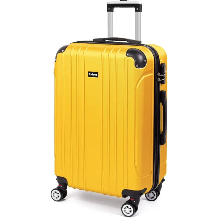 Todeco Mittelgroßer Koffer Trolley 68cm, Zwillingsrollen Reisekoffer Koffer Trolleys, 4 Rollen Leicht Hartschale aus ABS Aufgabegepäck, 68x45x26cm, 66 Liter, Zitronengelb