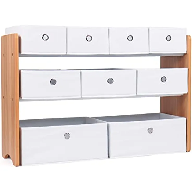 Humble Crew Kinderregal aus Holz – Spielzeugregal mit 6 Stoffboxen, Aufbewahrungsregal für Kinderzimmer, Natur/Weiß