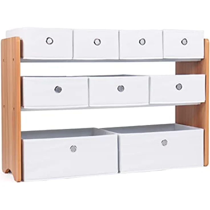 Humble Crew Kinderregal aus Holz – Spielzeugregal mit 6 Stoffboxen, Aufbewahrungsregal für Kinderzimmer, Natur/Weiß – Bild 1
