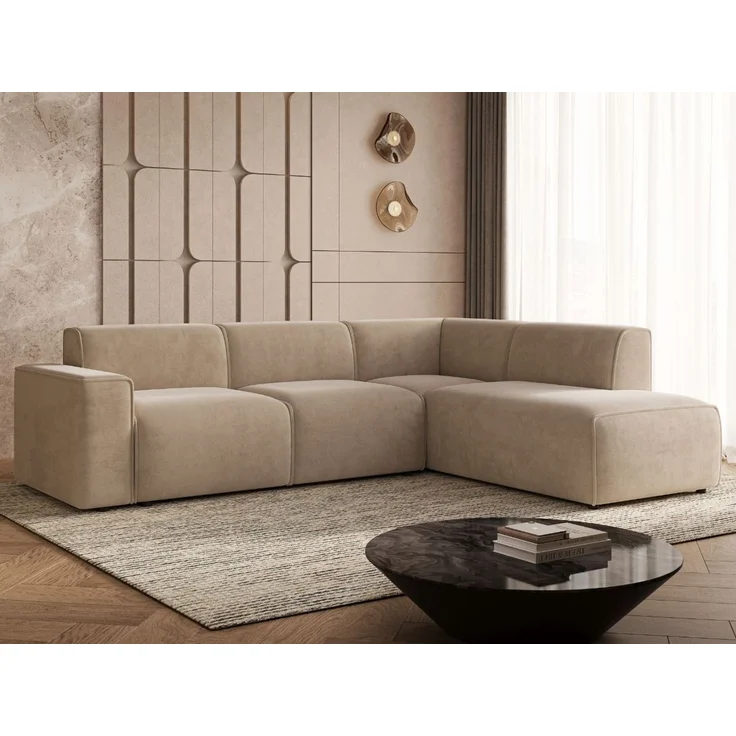 GrainGold Ecksofa L-Form Eluno, Set, Couch, mit Rückenlehne, T30-Schaum, und Wellenfedern, Modern Stil – Bild 4