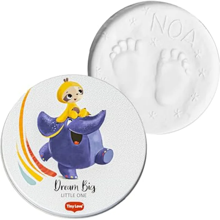 Tiny Love Magic Box Rund, Erinnerungsbox Baby, Gipsabdruck Baby Hand und Fuß, Andenken Jungs/Mädchen, Dermatol. getestet, Clay Komplettset, Geschenk Neugeborene, Babyzimmer Deko, Tiny Creations