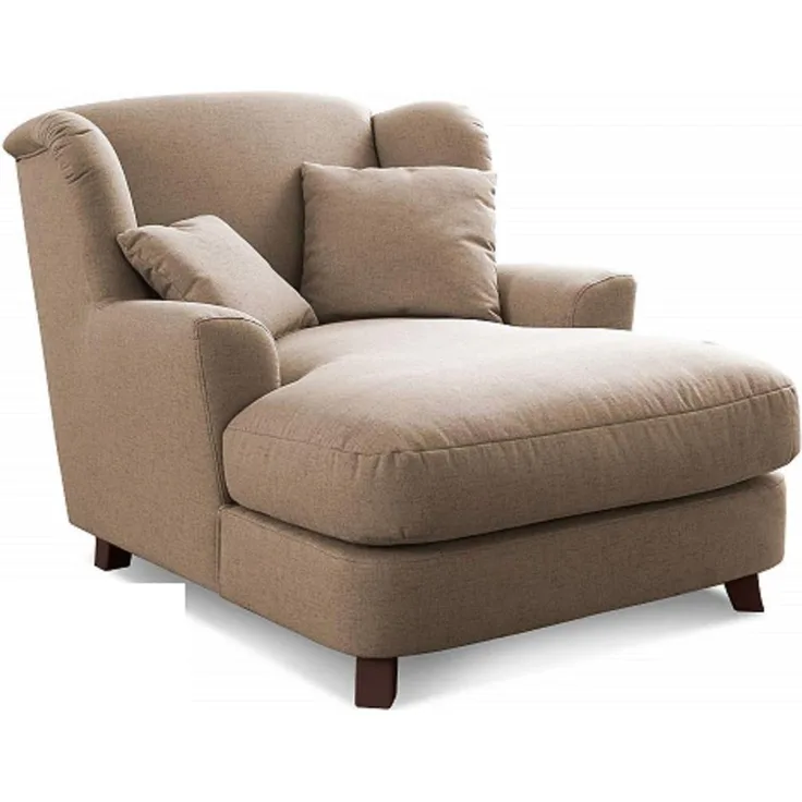 Cavadore XXL-Sessel Assado / Großer Polstersessel mit Holzfüßen und großer Sitzfläche / Inkl. 2 Zierkissen / 109 x 104 x 145 / Flachgewebe Dunkelbeige