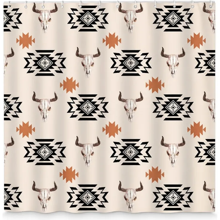 Wasserdichter Duschvorhang mit Westernmuster Beige 180 x 180 cm