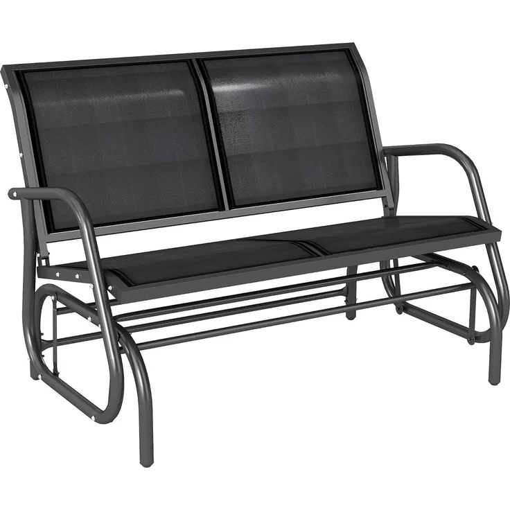 Outsunny Schaukelstuhl 2-Sitzer Gartenbank Gartenschaukel Sitzbank Parkbank Metall Gartenmöbel Schwarz 120 x 70 x 85 cm – Bild 1