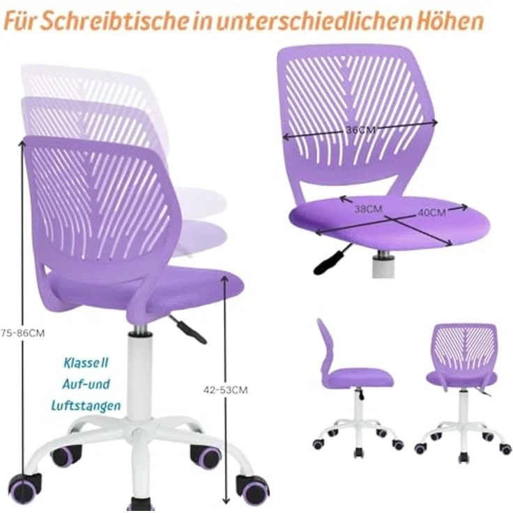 FurnitureR Komfort Drehstuhl Höhenverstellbar 360 Grad Drehung Stoffbezug PP Rücken PU Rollen 130kg Für Stillzimmer – Bild 2