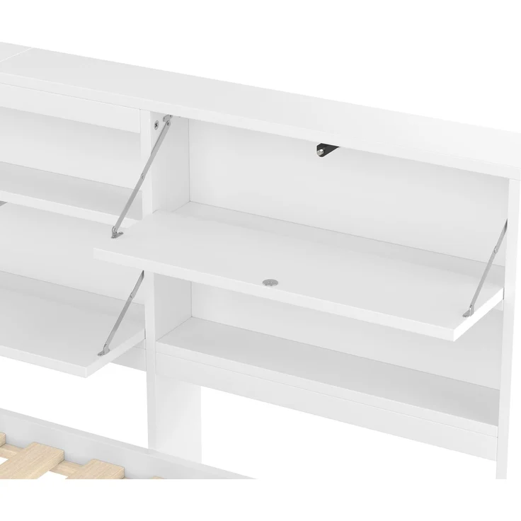 EINHOM Daybett, Schlafsofa, 140 x 200 cm, Kopfteil mit Staufach, Ausziehbares Bett, Weiß, (Ohne Matratze) – Bild 7