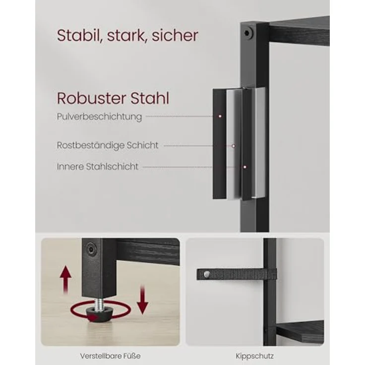 VASAGLE Eckregal mit Stauraum, Standregal, Aufbewahrungsregal mit 5 Ebenen, Regal, für Wohnzimmer, Schlafzimmer, Küche, Badezimmer, ebenholzschwarz-tintenschwarz LBC580B01 – Bild 7
