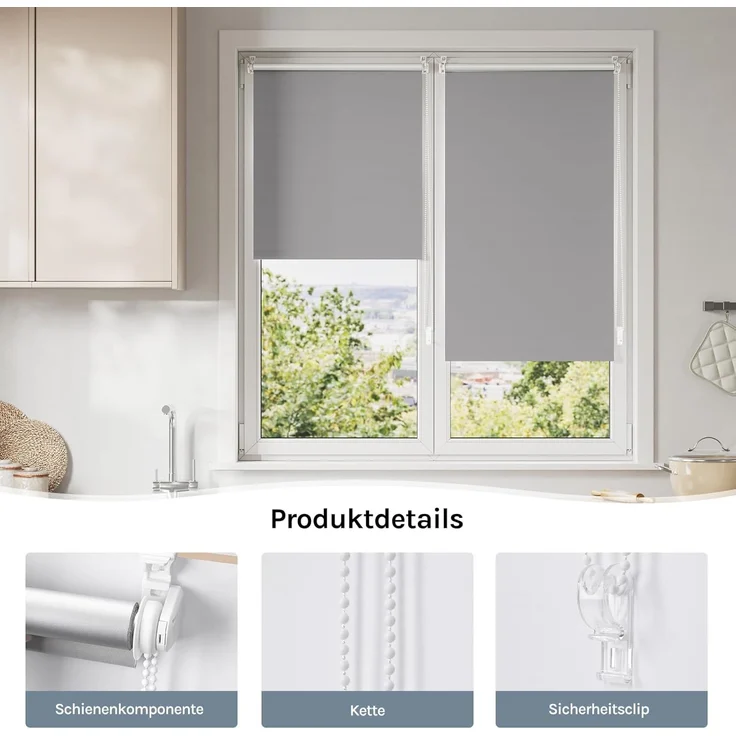 WOLTU Verdunkelungsrollo ohne Bohren, Thermo Verdunkelungsrollo mit Kette, Sichtschutz, für Türen und Fenster, 70 x 160 cm, Grau – Bild 6