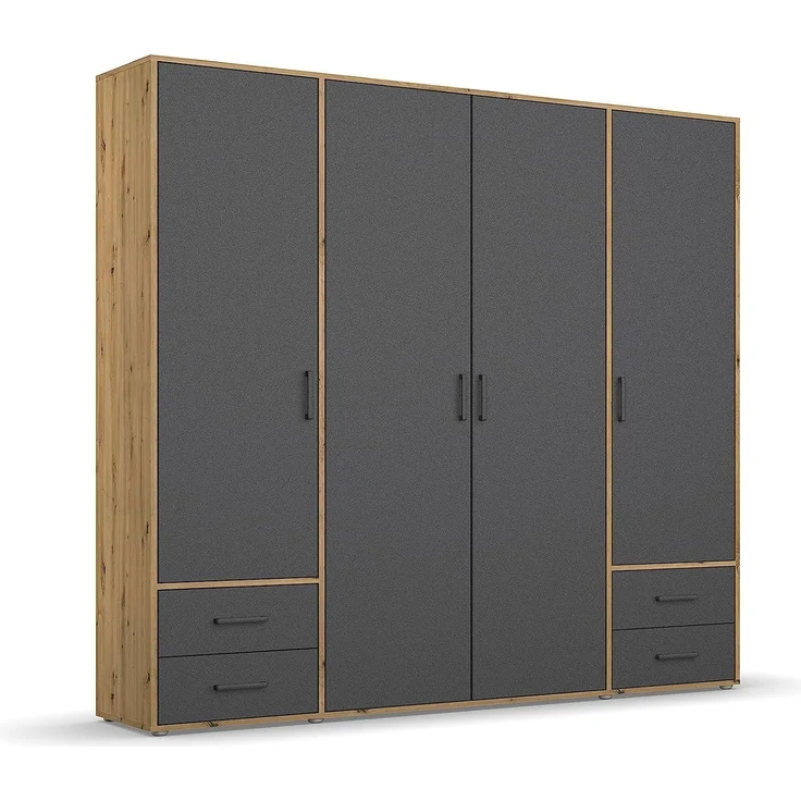 Rauch Möbel 'Voyager' Kleiderschrank, Holz, Grau Metallic | Eiche Artisan, Zubehör Premium, Breite 187 cm | mit Schubladen
