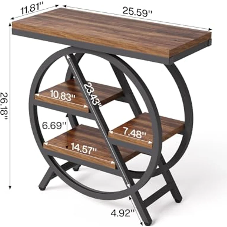Beistelltisch, schmaler Beistelltisch mit 4 Ebenen großem Stauraum, moderner Nachttisch für Wohnzimmer, Homeoffice, Schlafzimmer, Braun – Bild 4