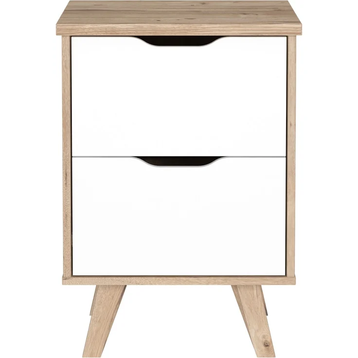 Nachtkommode >VANKKA< 2 Schübe, Planked Eiche Dekor / Weiss - 45x63,9x42cm (BxHxT) – Bild 4