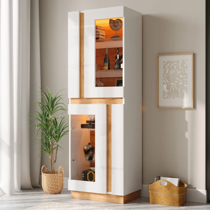 Vitrine 60 x 40 x 180 cm aus PB mit Glastüren und App-steuerbarer LED-Beleuchtung – Bild 1