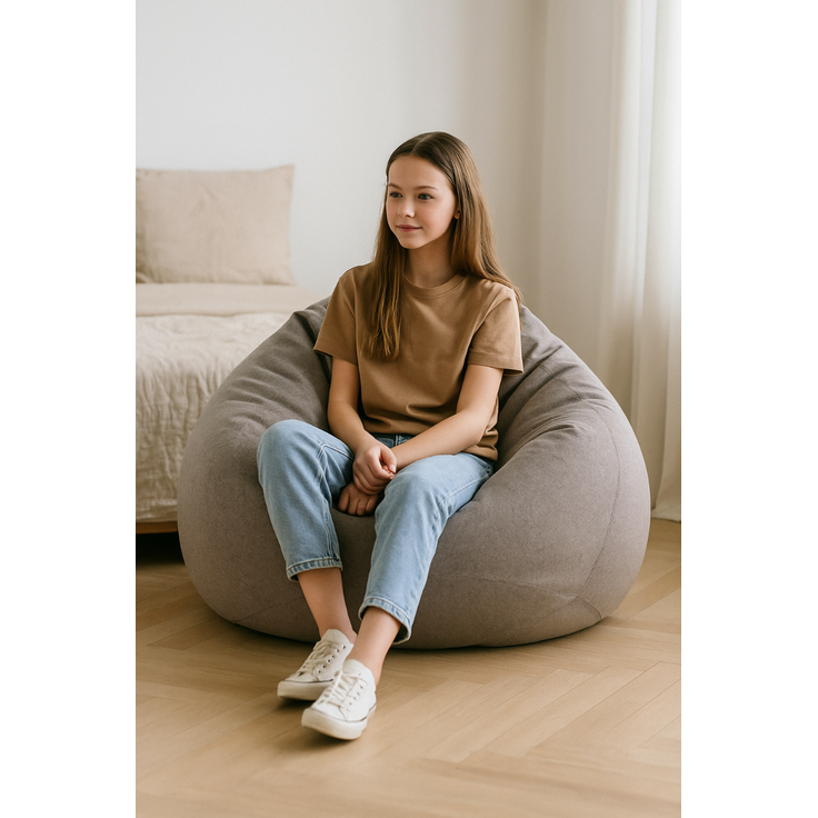 AD.CON Sitzsack mit Füllung, Hellgrau, 80 x 90 x 50 185L, Styropor-Regranulat – Bild 3