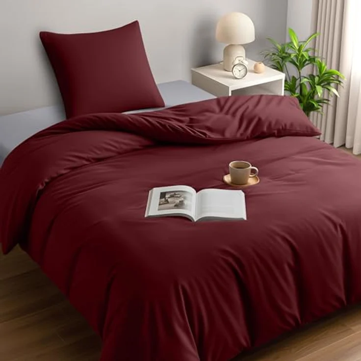 Utopia Bedding Bettwäsche 135x200 Set - Mikrofaser Bettbezug 135x200 cm + 1 Kissenbezug 80x80 cm - Burgund – Bild 2