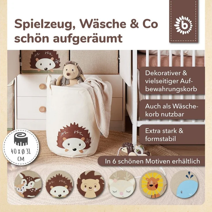 BIECO Wäschetasche Wäschekorb Baby Igel Aufbewahrungskorb Kinder Wasserabweisend – Bild 2