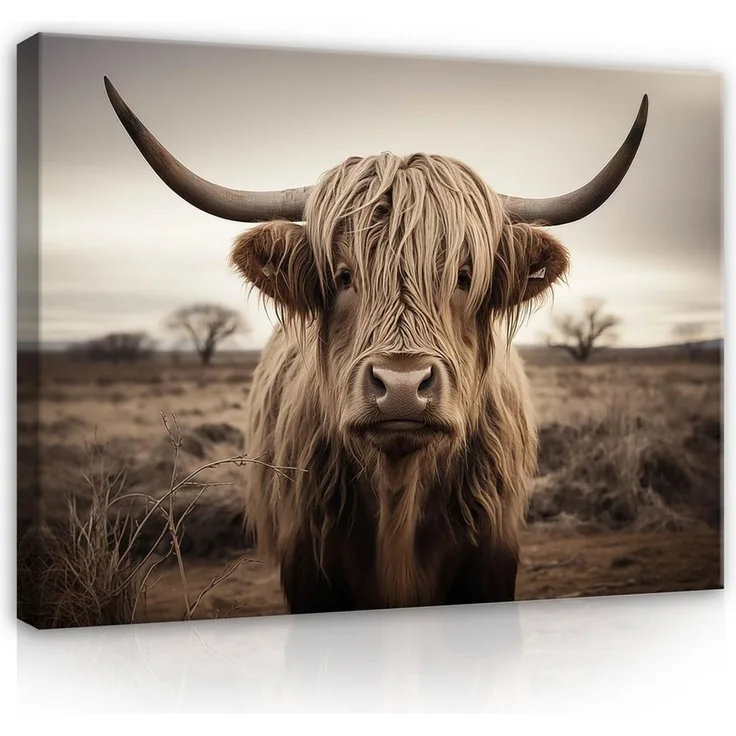 Wallarena Leinwandbild Schottisches Hochlandrind Tiere Natur Braun Schlafzimmer, Wohnzimmer 6, Krowa szkocka, 60x40 cm