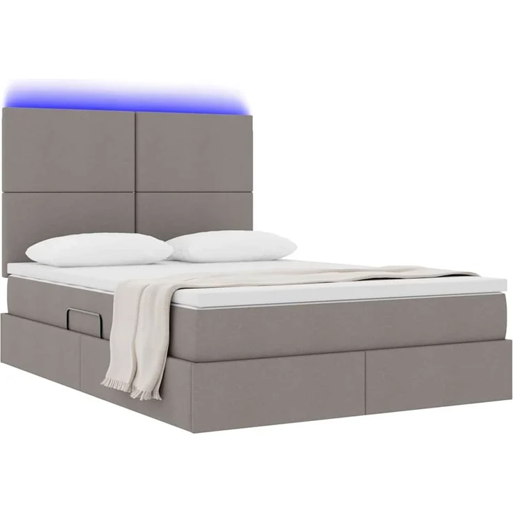 vidaXL LED-Speicherbett mit Matratze Taupe 140 x 200 cm Stoff 3372360 – Bild 3