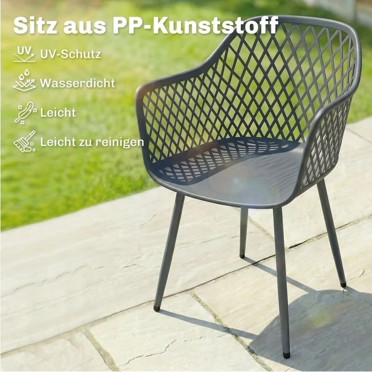 Outsunny Gartenstuhl Balkonstühle aus Kunststoff mit Armlehne Rückenlehne (UV-beständige Terrassenstühle, 4 St), bis 120 kg belastbar für Hinterhof, Garten, Balkon Dunkelgrau – Bild 4