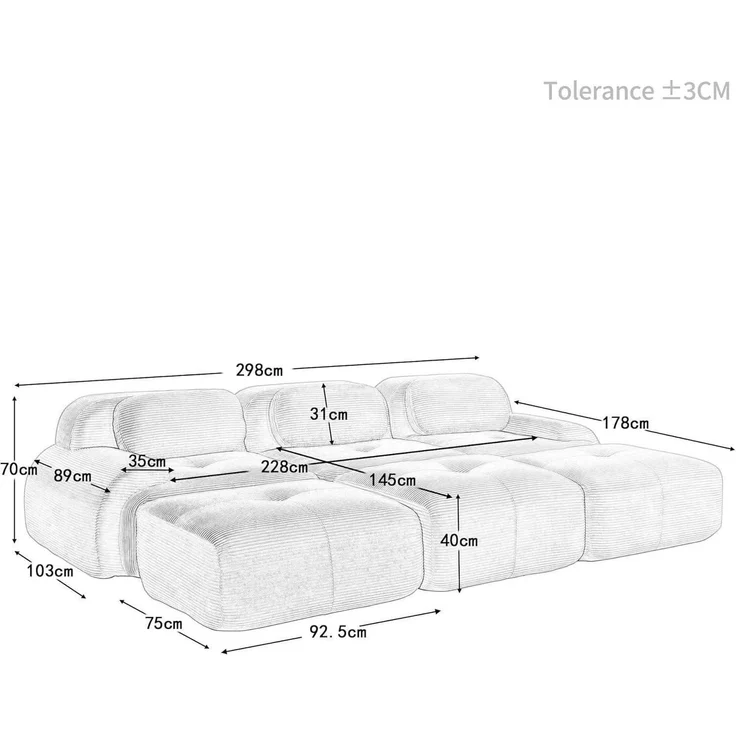 Sofa 3-6 Sitzer Cord Stoff Wohnzimmer Grün Grün G-(3 Sitzer +3 Hocker） – Bild 2