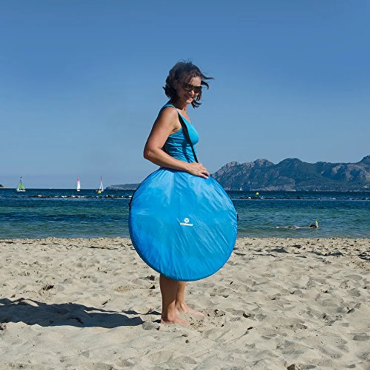 outdoorer Pop up Strandmuschel Zack II - Wurf-Strandmuschel mit UV-Schutz 60, Sonnenschutz und Windschutz am Strand (blau) – Bild 5